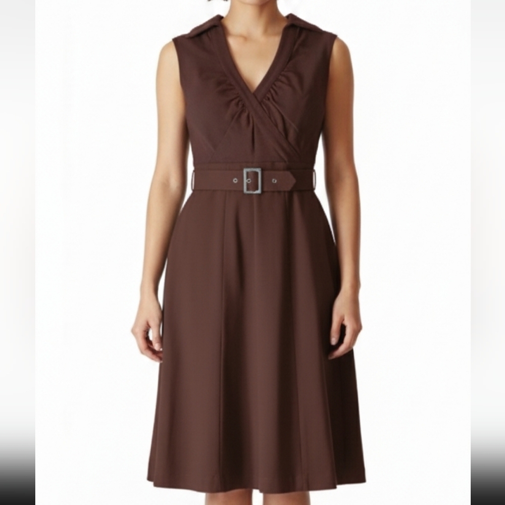 Cache Coeur Brown V-Neck Sheath Midi Dress
